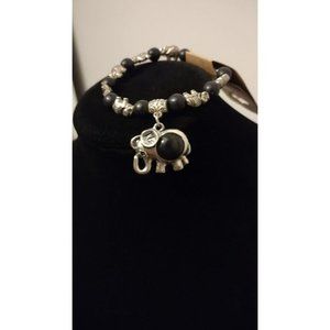 Black and Silver  Stretchy Beaded Elephant Bracelet NWT